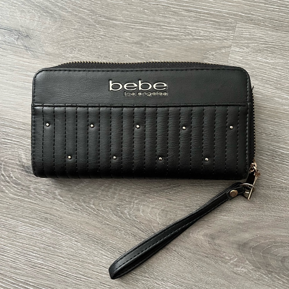 Bebe Black Quilted Wallet with Stud Accents